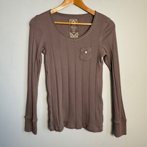Old Navy Women's Ribbed‎ Long Sleeve Pocket Shirt Brown Medium Bodycon Preppy